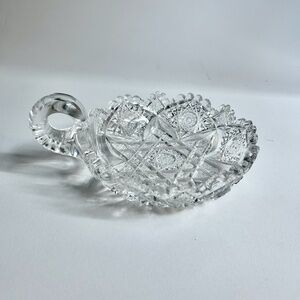 Brilliant Sawtooth Rimmed & Handled Clear Cut Crystal Dish